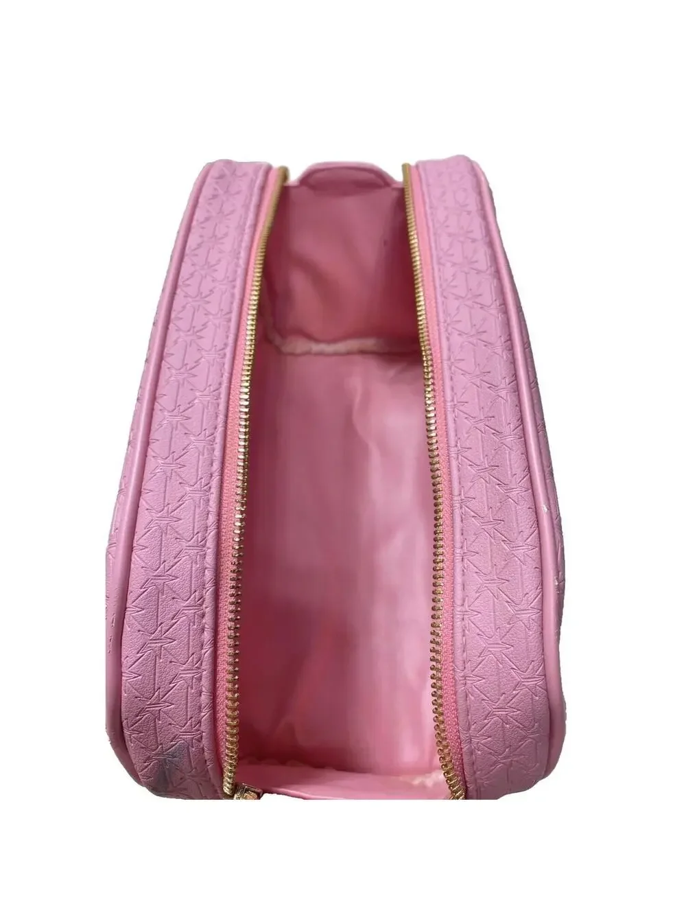 Large Pink Star Cosmetics Double Zip Makeup Bag, Pink, Big Travel Toiletry Carry